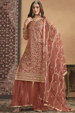 Load image into Gallery viewer, Imperial Peach Color Net Fabric Palazzo Suit In Festival Wear
