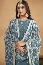 Load image into Gallery viewer, Excellent Georgette Fabric Teal Color Salwar Suit In Festival Wear
