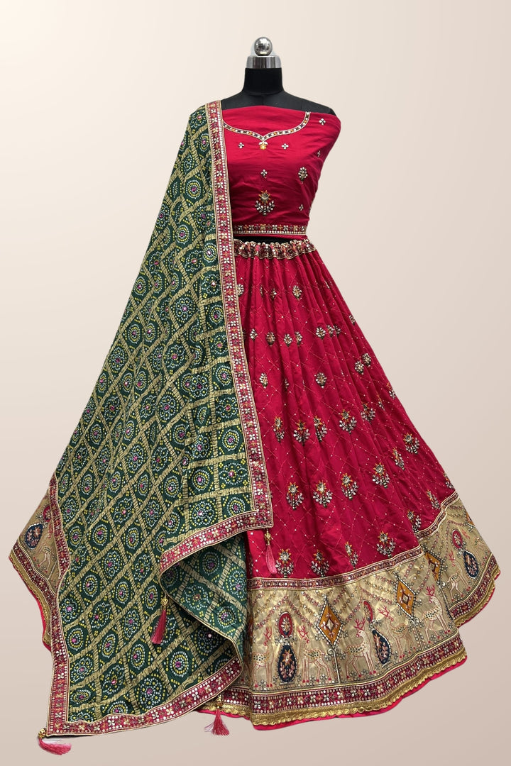 Silk Fabric Sequins Designs Rani Color Stylish Look Lehenga