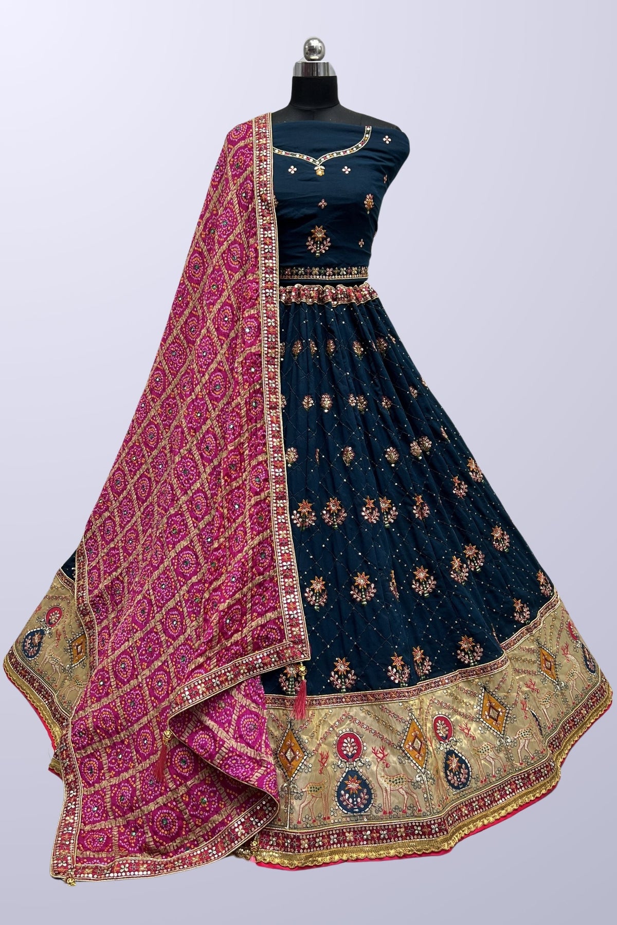 Silk Fabric Blue Color Beatific Sequins Designs Lehenga