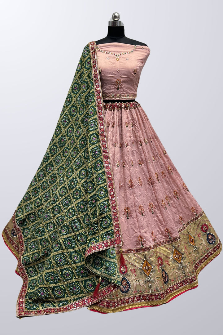Sequins Designs Silk Fabric Captivating Pink Color Lehenga