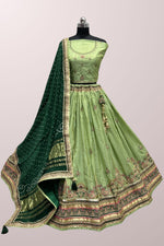 Load image into Gallery viewer, Green Color Embroidered Work Luminous Lehenga In Dola Silk Fabric
