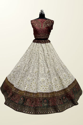 Embellished White Color Wedding Wear Georgette Bridal Lehenga
