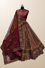 Load image into Gallery viewer, Maroon Color Velvet Fabric Charismatic Lehenga With Double Dupatta

