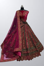Load image into Gallery viewer, Velvet Fabric Pink Color Phenomenal Lehenga With Double Dupatta

