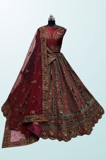 Load image into Gallery viewer, Velvet Fabric Mesmeric Lehenga With Double Dupatta In Maroon Color
