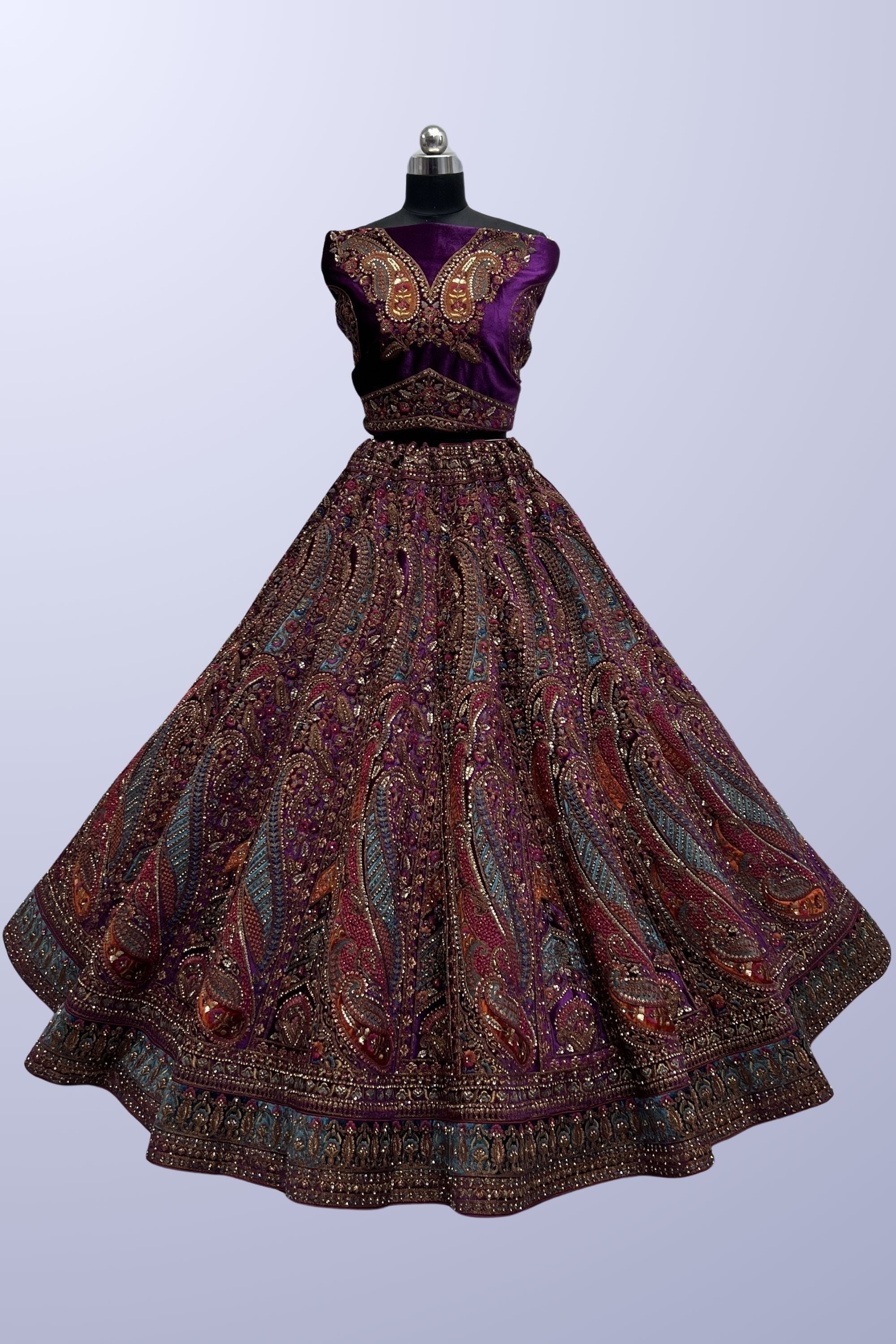 Velvet Fabric Wondrous Lehenga With Double Dupatta In Purple Color