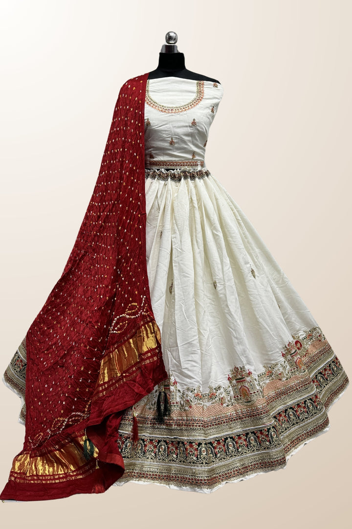 Art Silk Fabric White Color Function Wear Lakhanavi Embroidered Lehenga