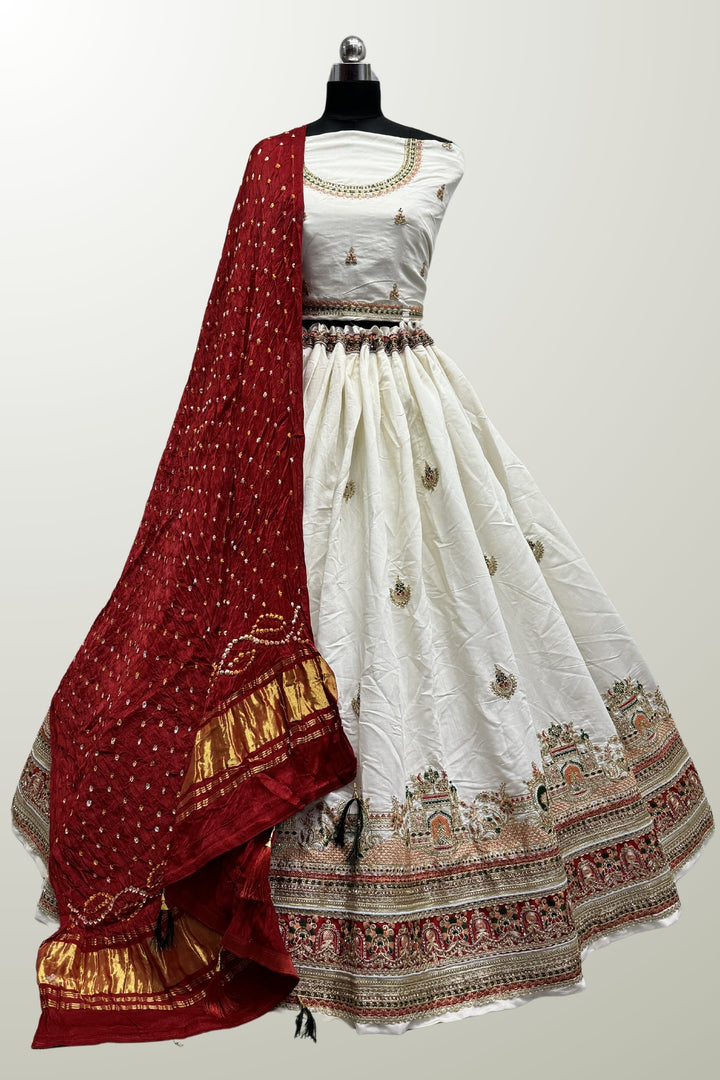 White Color Art Silk Fabric Function Wear Lakhanavi Embroidered Lehenga