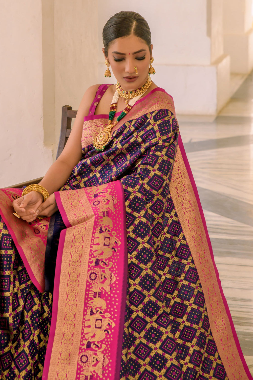 Delightful Navy Blue Color Weaving Work Banarasi Silk Function Wear Saree | Buy Online India