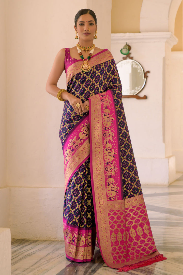 Delightful Navy Blue Color Weaving Work Banarasi Silk Function Wear Saree | Buy Online India