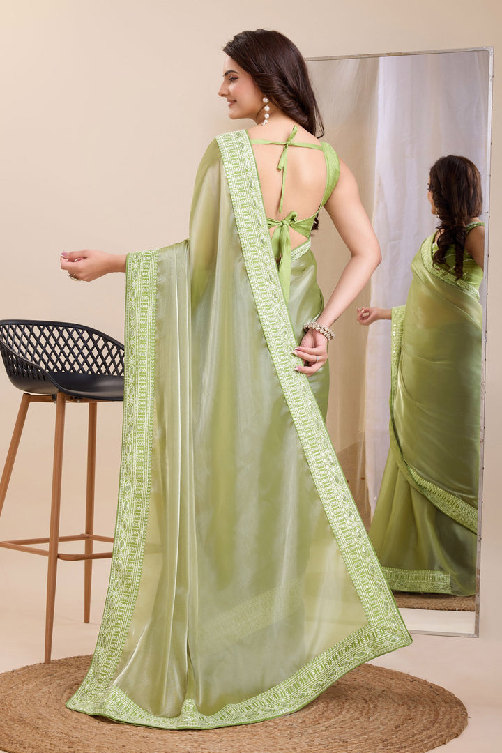 Attractive Festival Wear Sea Green Color Border Work Art Silk Saree | Buy Online India