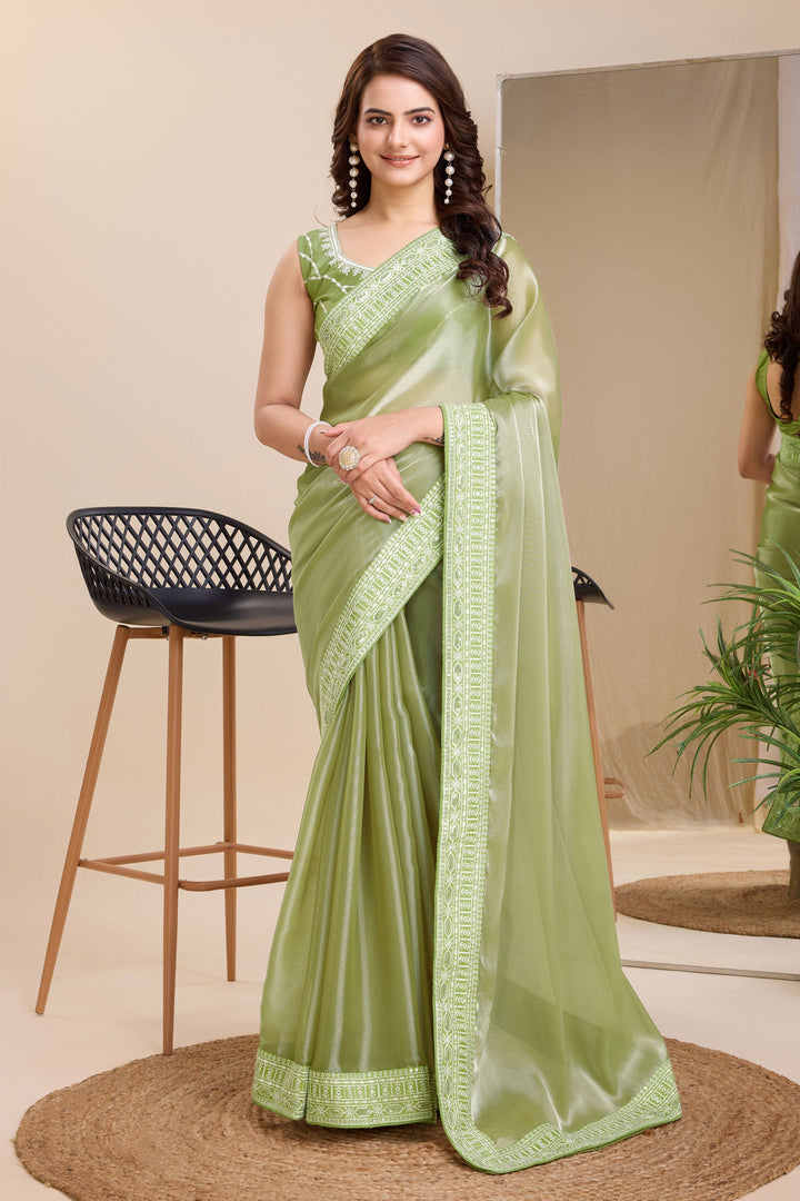 Attractive Festival Wear Sea Green Color Border Work Art Silk Saree | Buy Online India