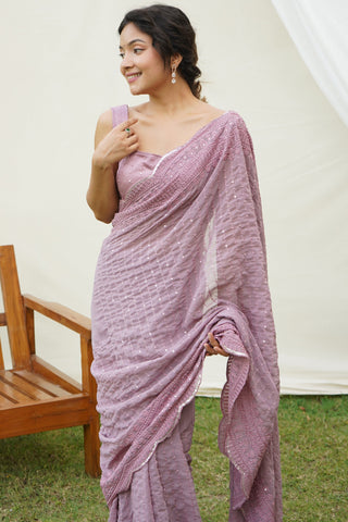 Delicate Lavender Color Sequins Work Festive Wear Georgette Saree