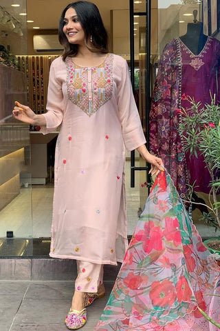 Phenomenal Embroidered Pink Color Crepe Fabric Readymade Salwar Suit