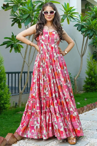 Amazing Digital Printed Pink Color Rayon Fabric Readymade Gown