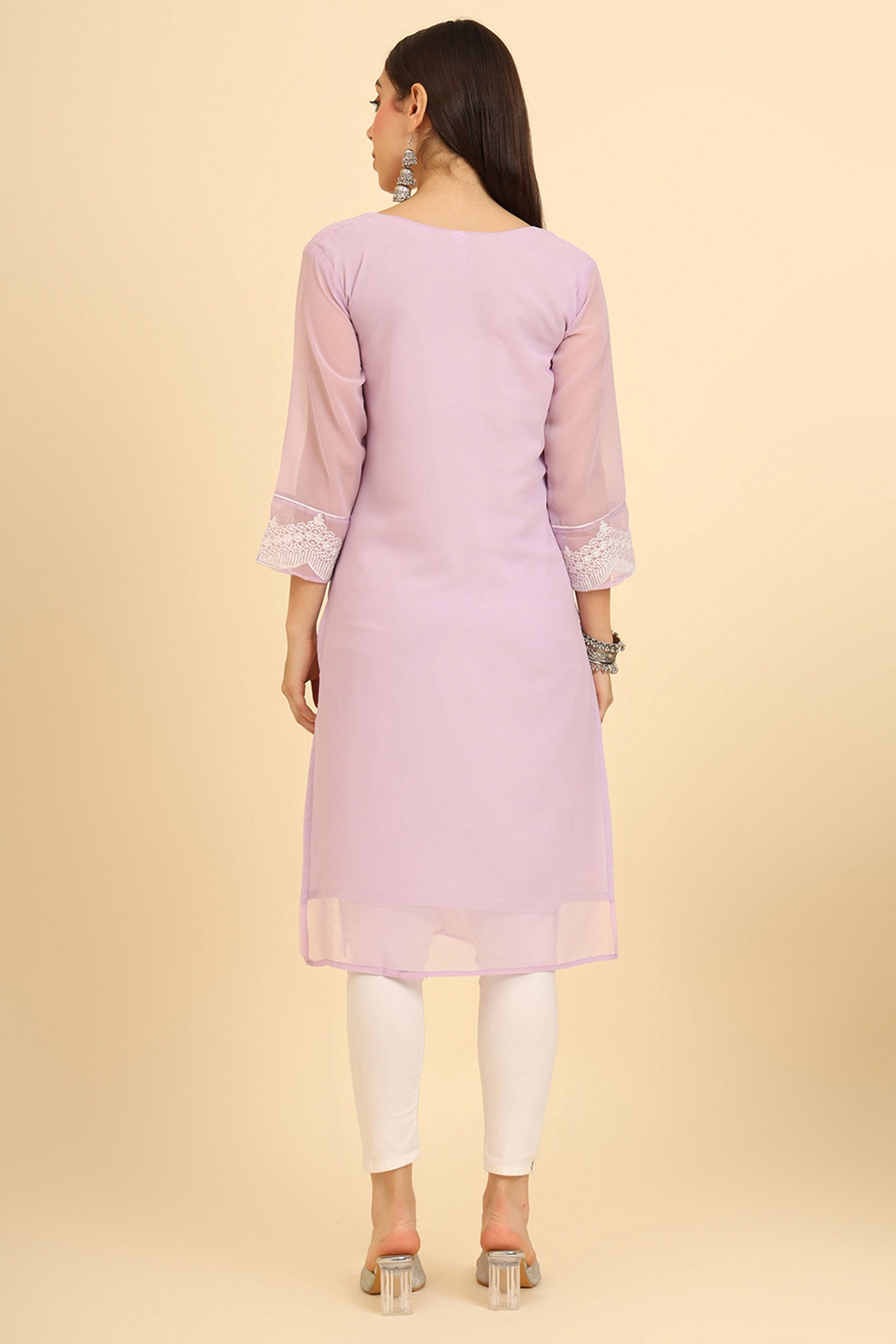 Marvellous Georgette Fabric Kurti In Purple Color