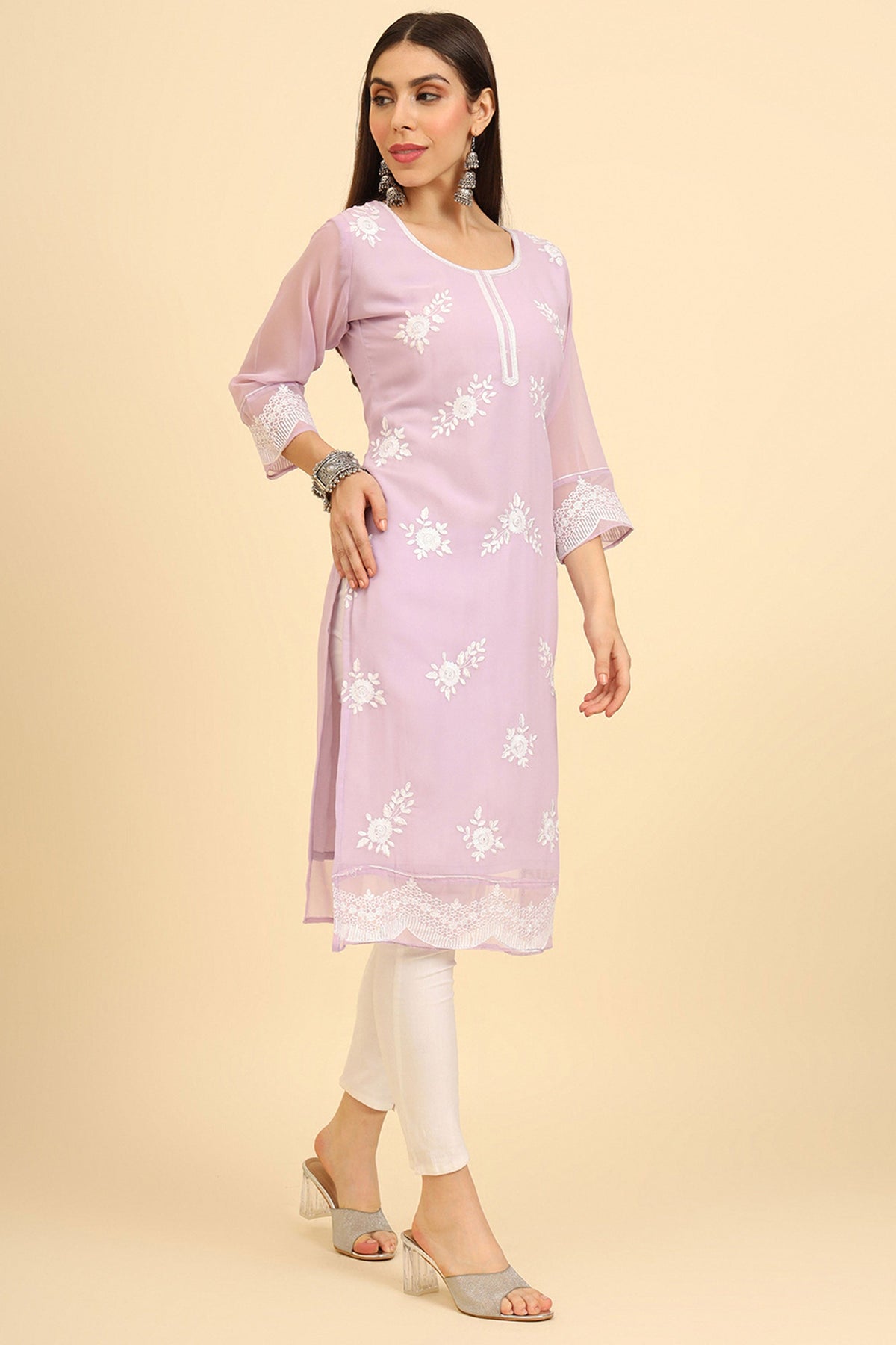 Marvellous Georgette Fabric Kurti In Purple Color