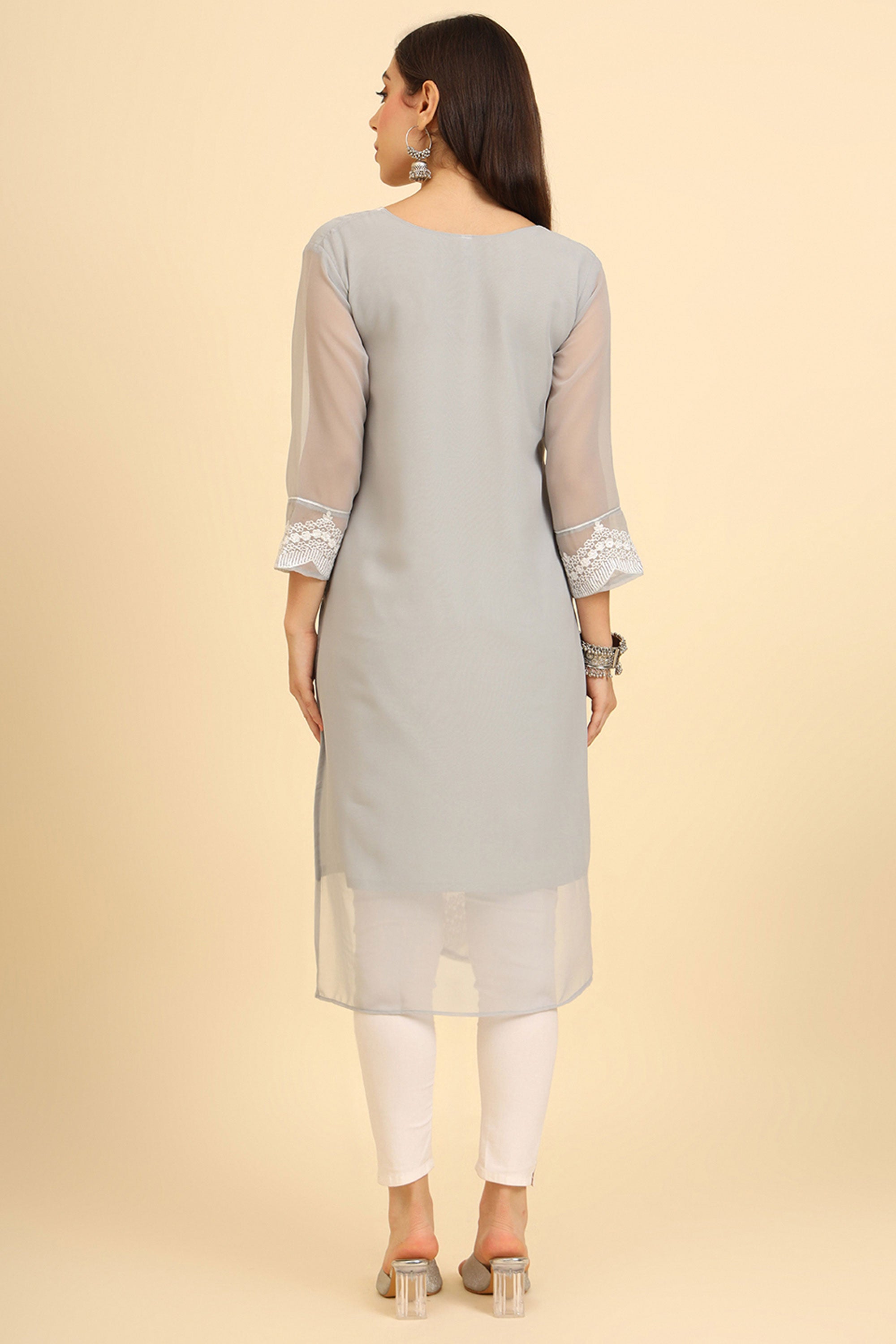 Attractive Georgette Fabric Grey Color Kurti