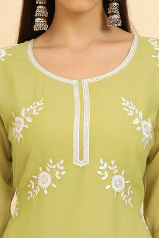 Green Color Georgette Fabric Riveting Kurti