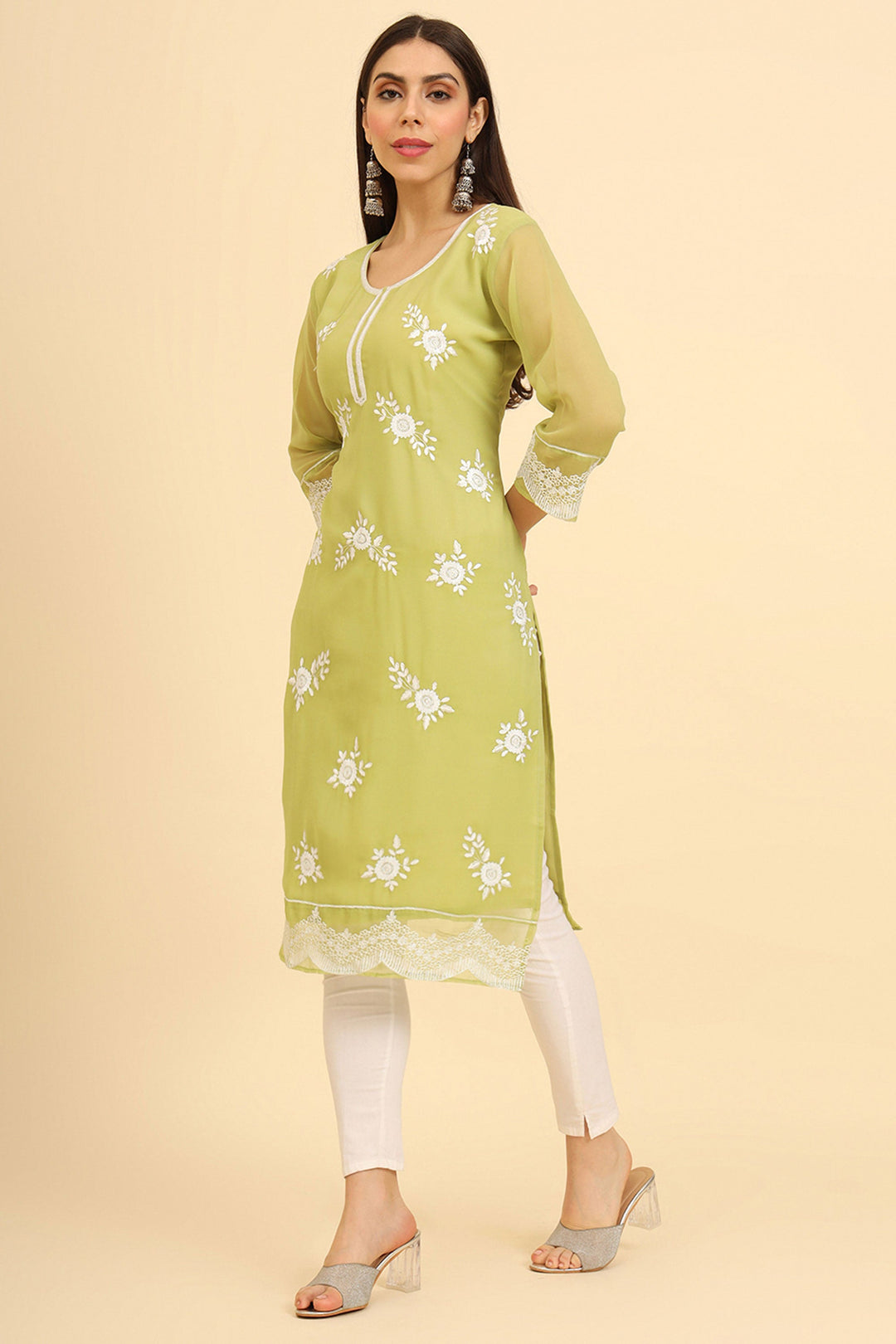Green Color Georgette Fabric Riveting Kurti | Buy Online India