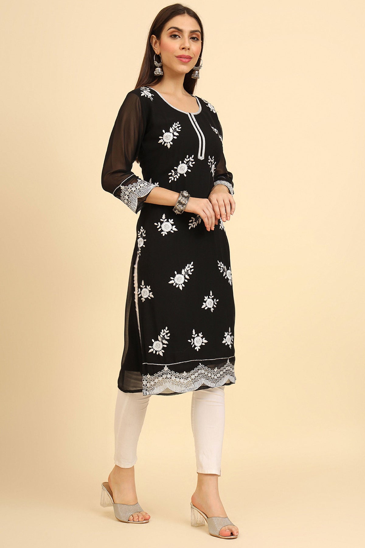 Black Color Georgette Fabric Beauteous Kurti