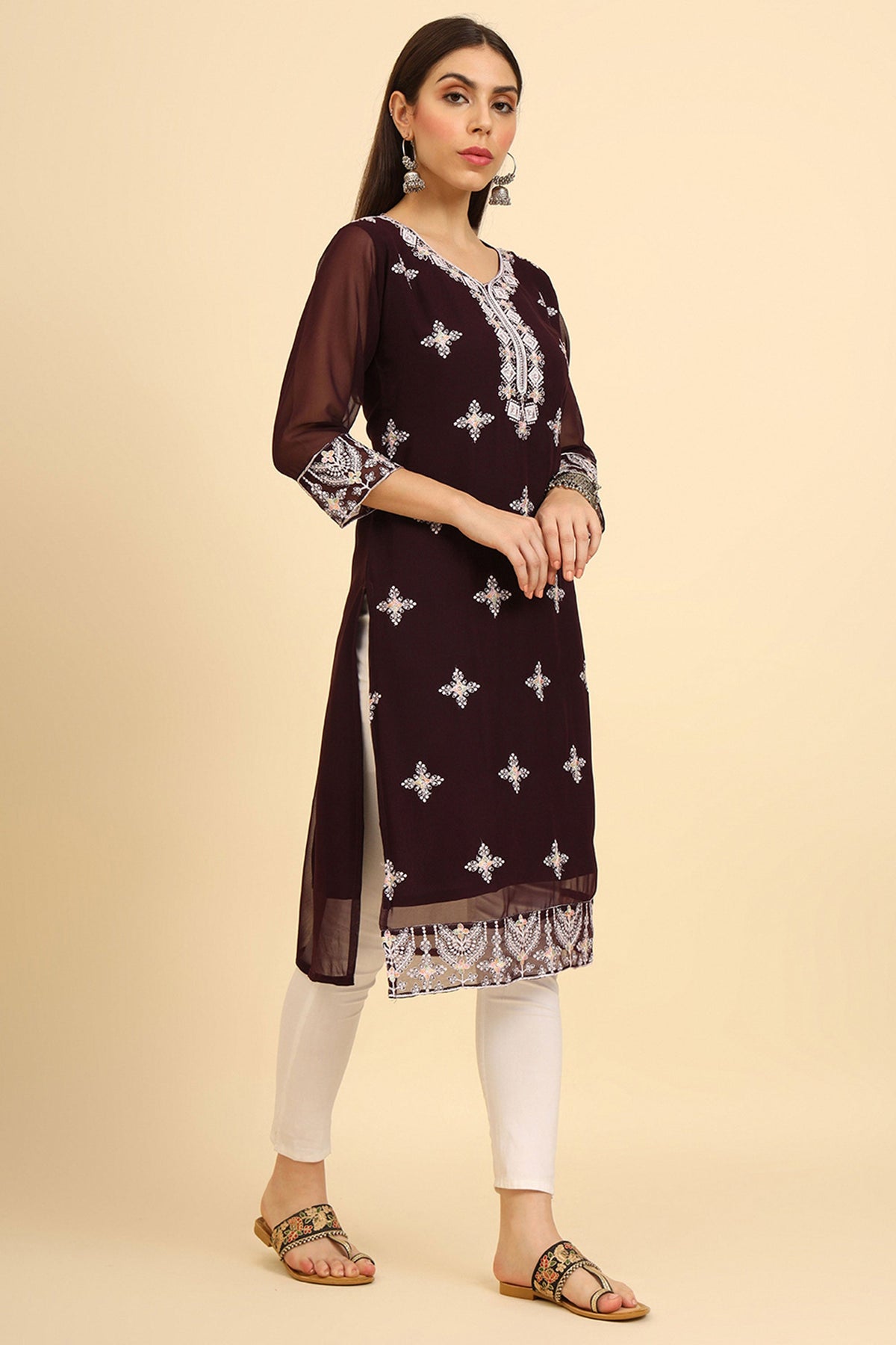 Trendy Casual Wear Readymade Kurti In Brown Color