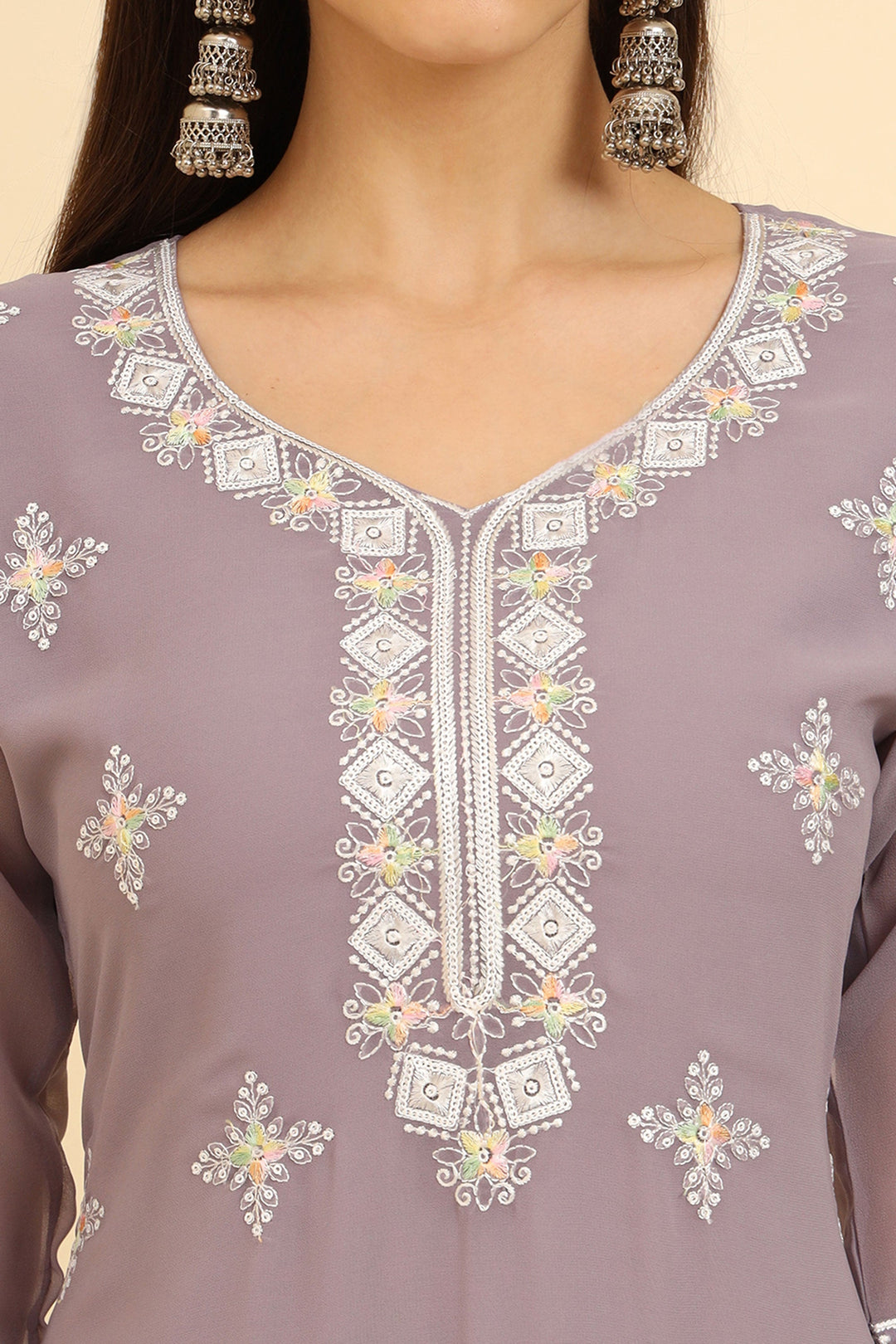Beguiling Lavender Color Casual Wear Readymade Kurti