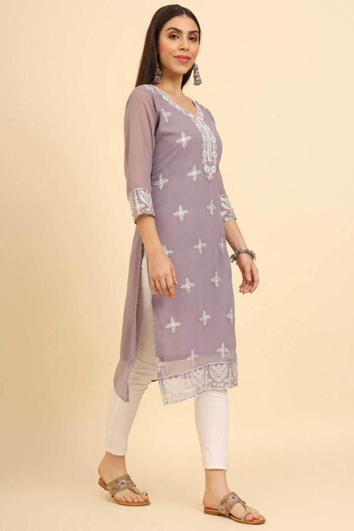Beguiling Lavender Color Casual Wear Readymade Kurti