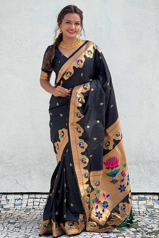 Black Color Glorious Paithani Silk Saree With Weaving Work