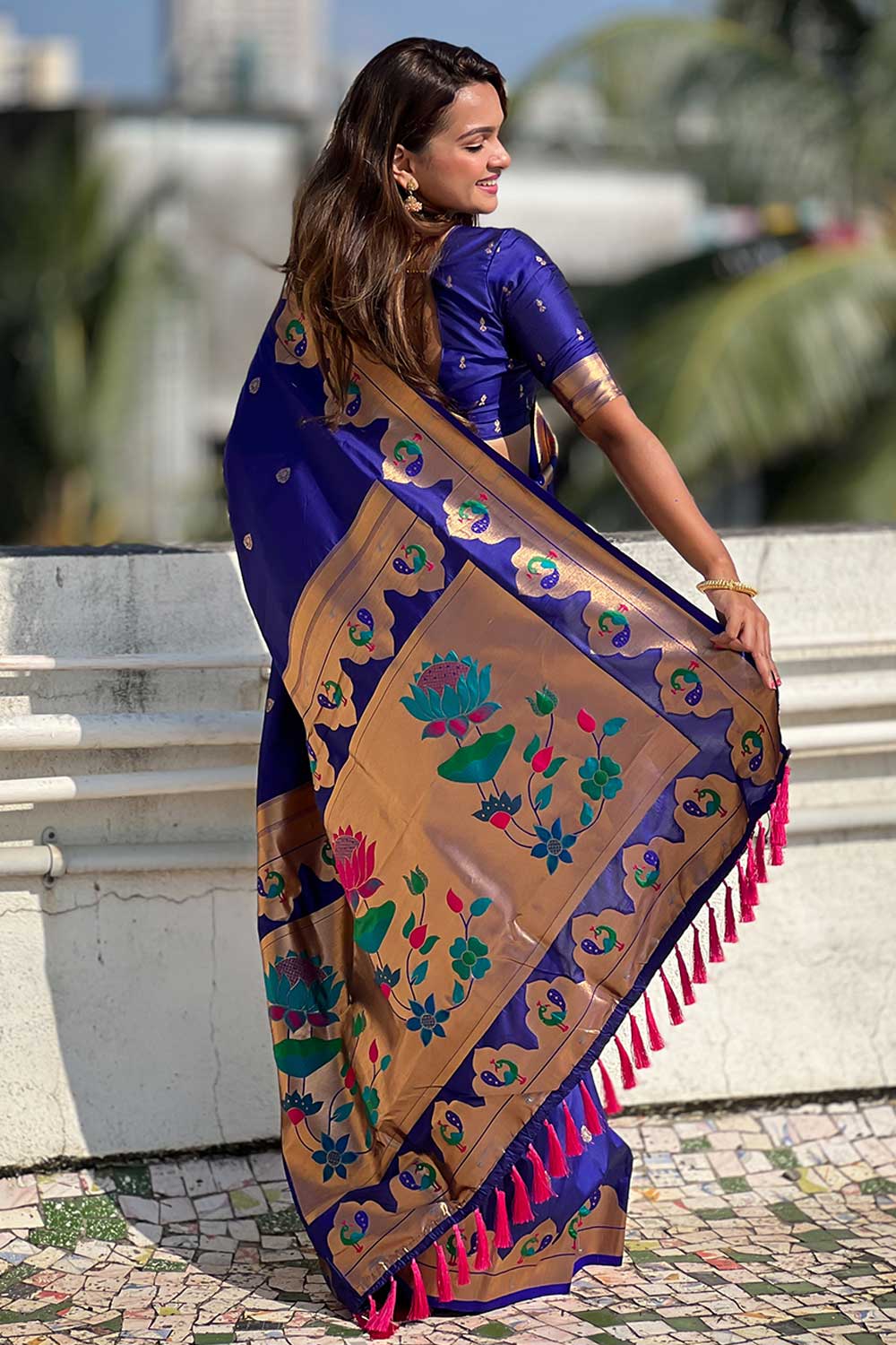 Delicate Blue Color Weaving Work Paithani Silk Saree
