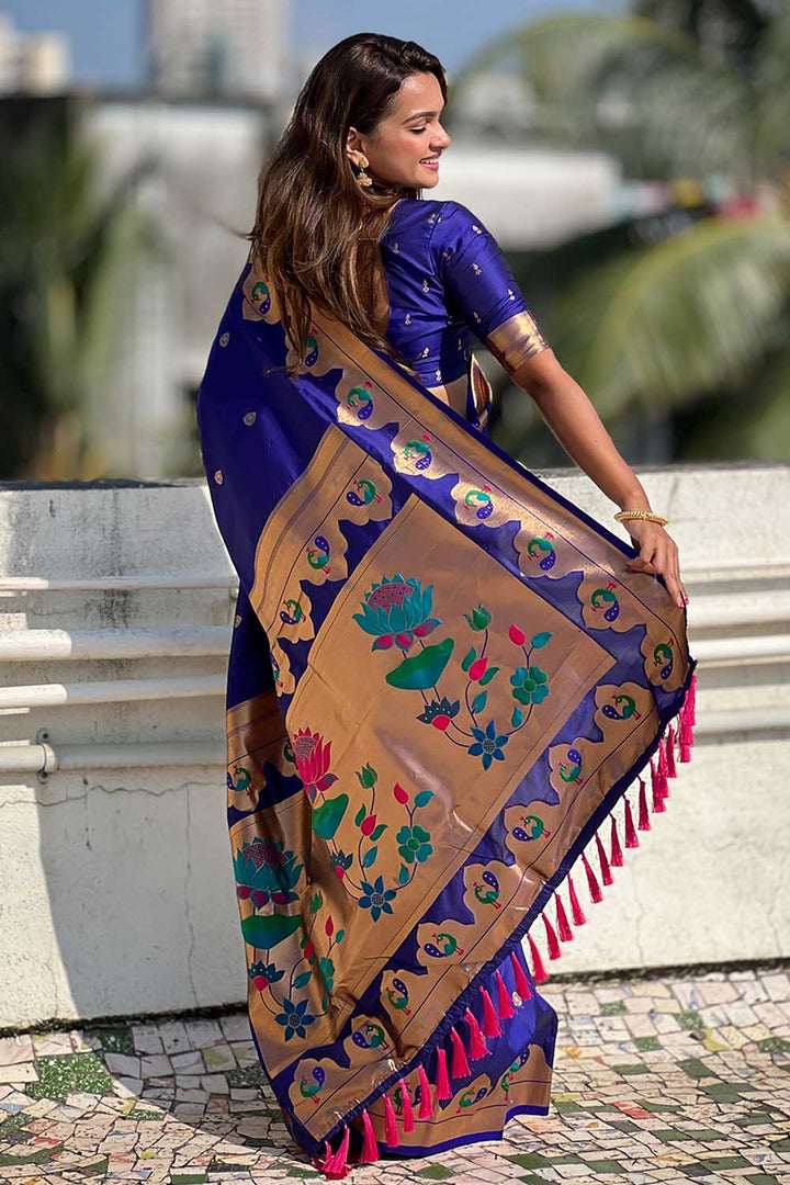 Delicate Blue Color Weaving Work Paithani Silk Saree
