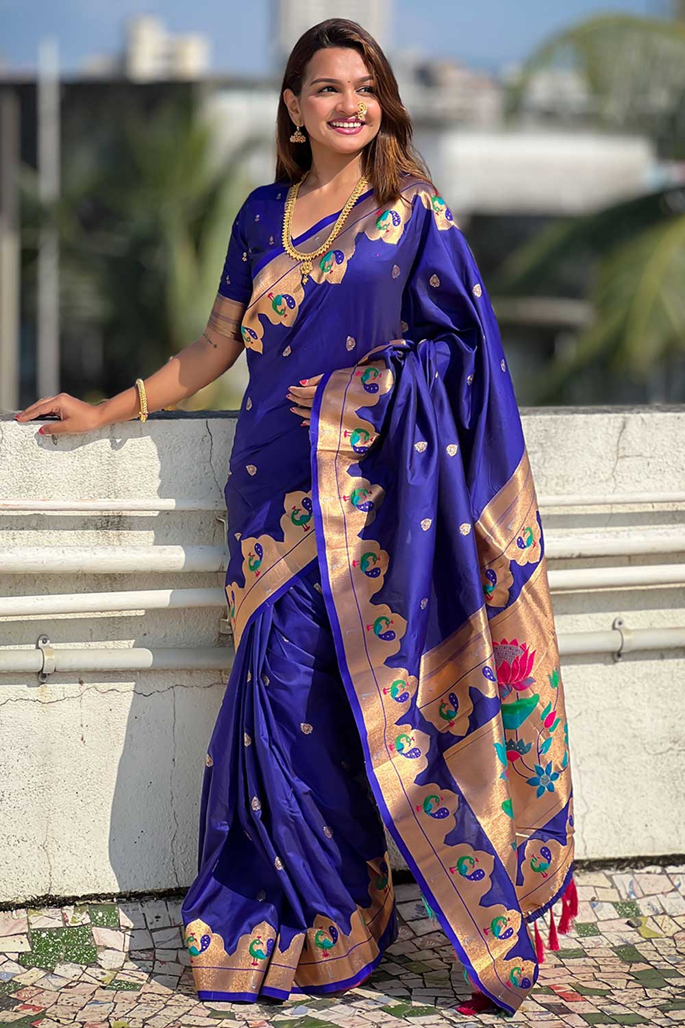 Delicate Blue Color Weaving Work Paithani Silk Saree