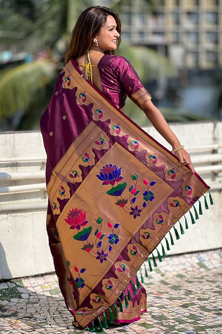 Blazing Magenta Color Weaving Work Paithani Silk Saree