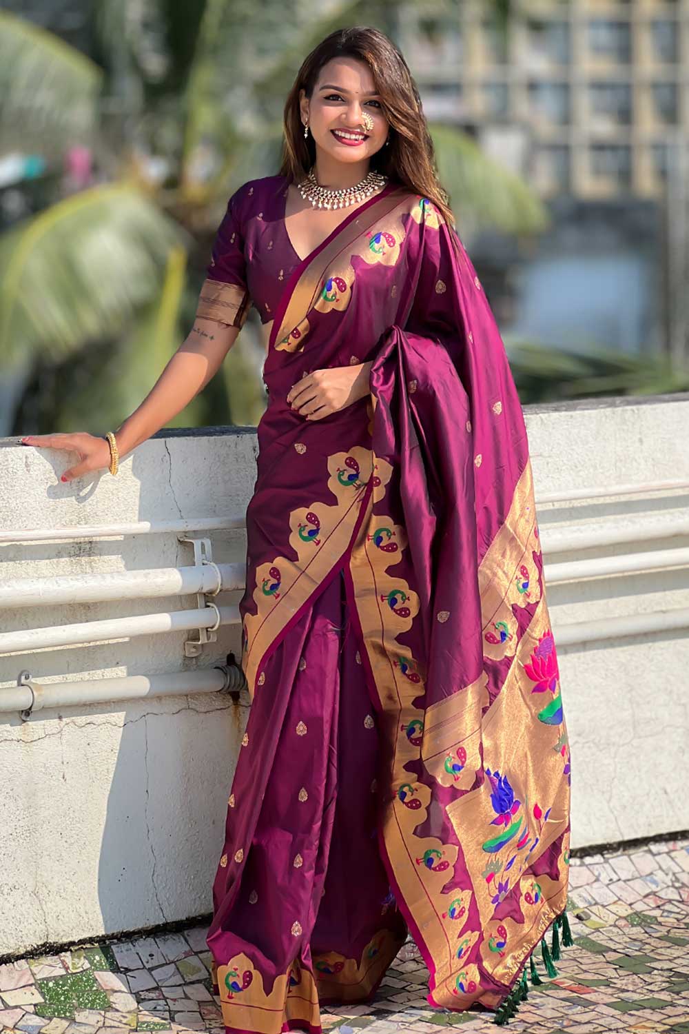 Blazing Magenta Color Weaving Work Paithani Silk Saree