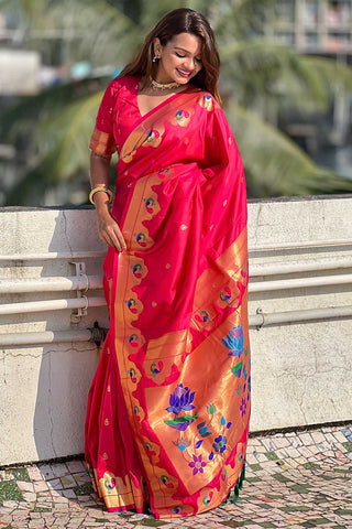 Red Color Weaving Work Glamorous Paithani Silk Saree