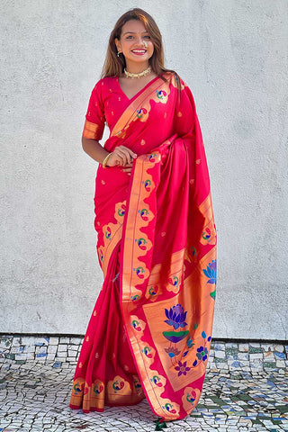 Red Color Weaving Work Glamorous Paithani Silk Saree