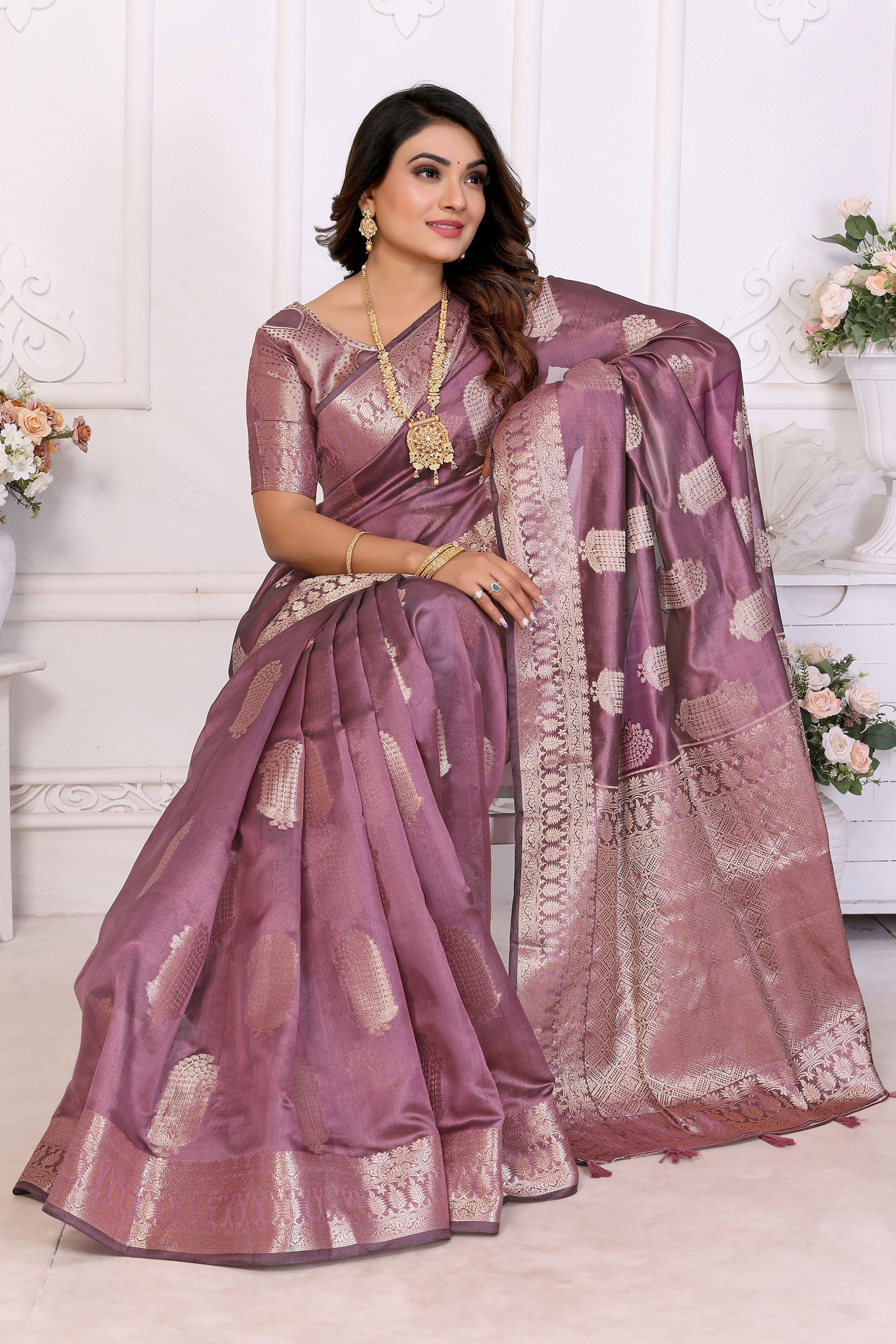 Radiance Lavender Function Wear Organza Zari Weaving Saree