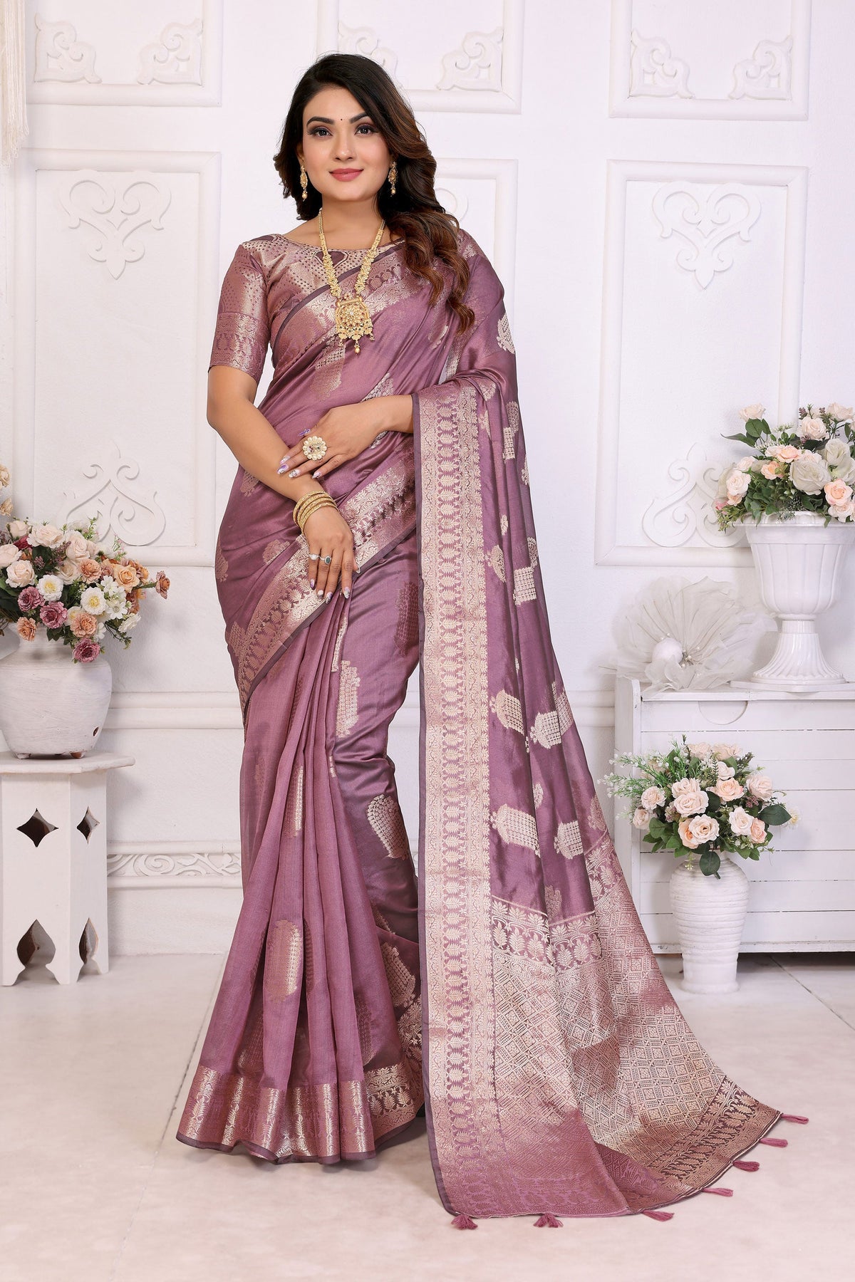 Radiance Lavender Function Wear Organza Zari Weaving Saree