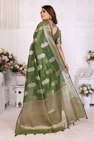 Opulent Green Organza Zari Weaving Function Wear Saree