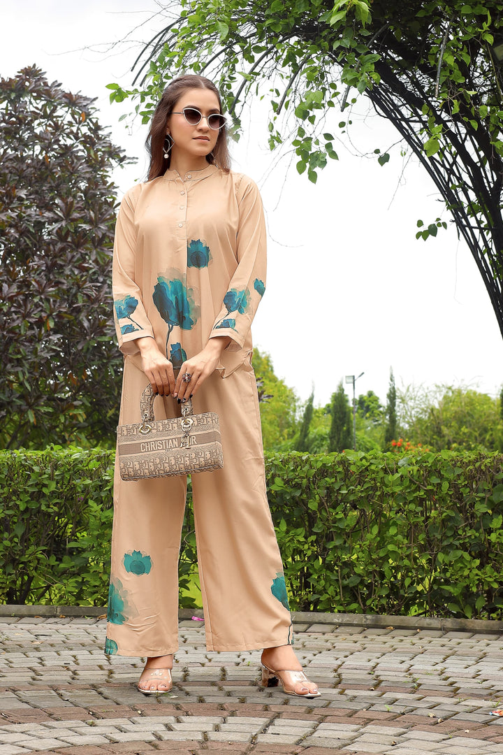 Engaging Peach Color Rayon Fabric Readymade Co-Ord Set | Buy Online India