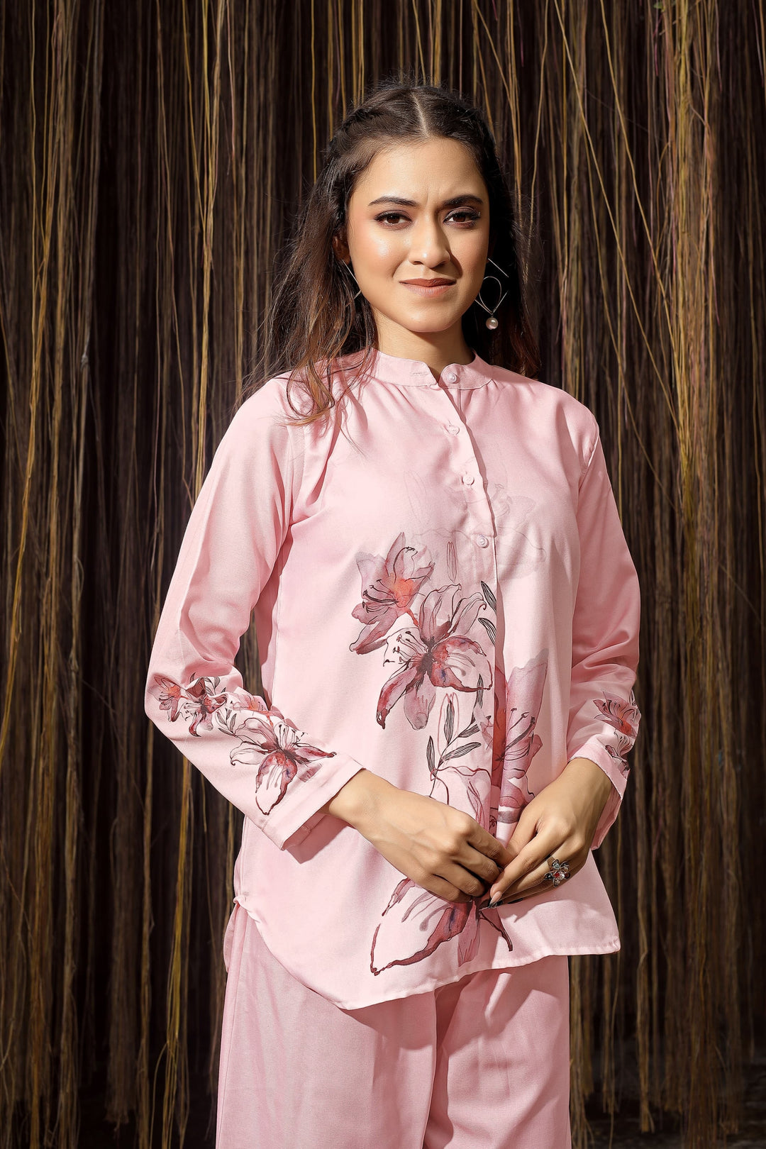 Soothing Pink Color Rayon Fabric Readymade Co-Ord Set | Buy Online India