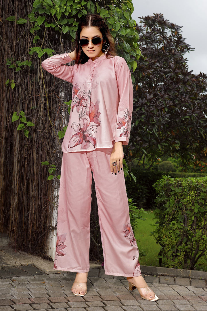 Soothing Pink Color Rayon Fabric Readymade Co-Ord Set | Buy Online India