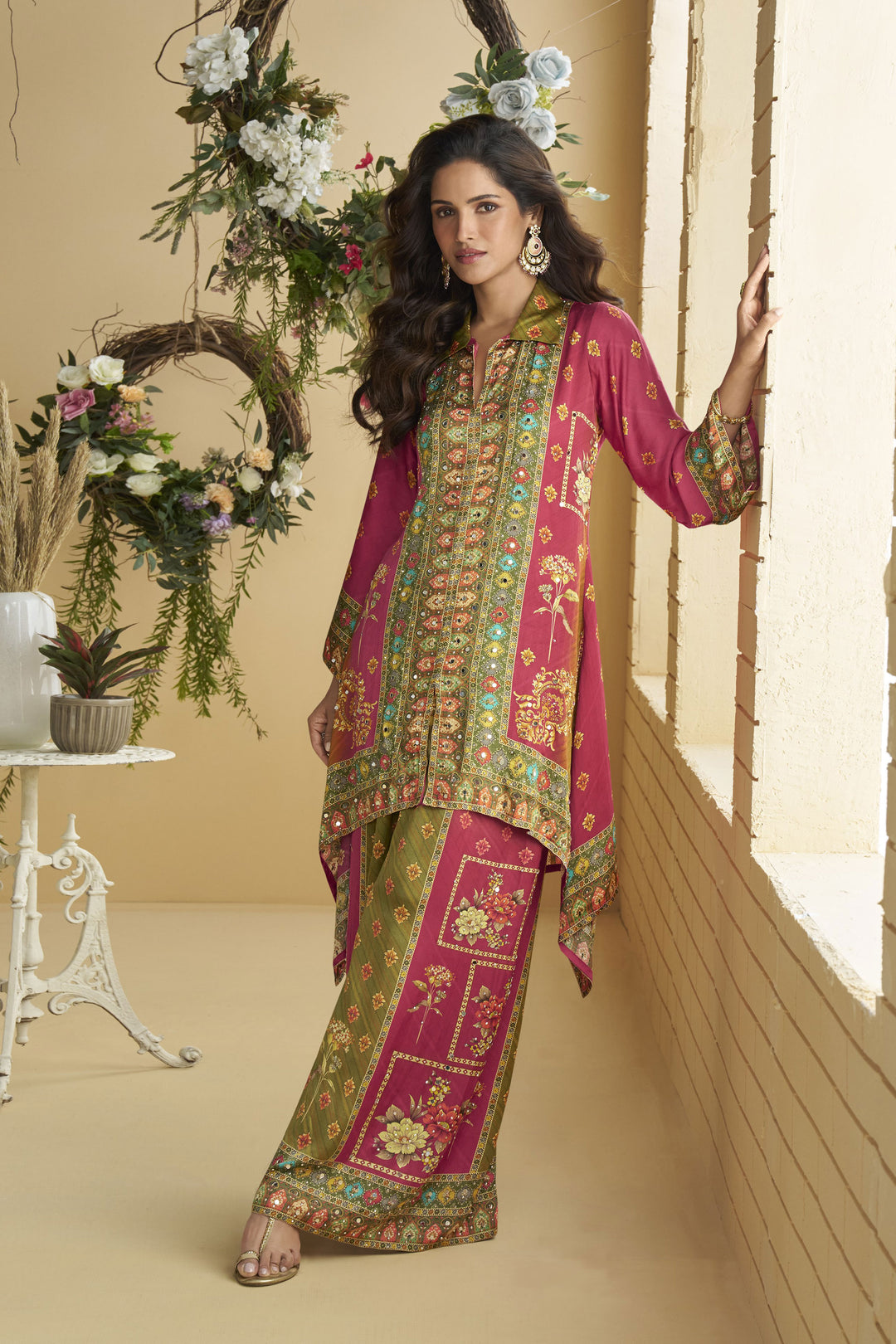 Awesome Crepe Fabric Pink Color Readymade Co-ord Set | Buy Online India