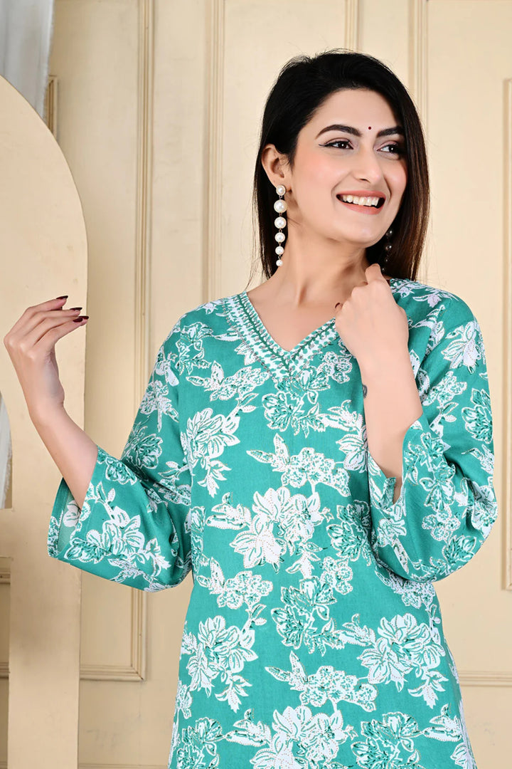 Sober Rayon Fabric Sea Green Color Readymade Kurti With Bottom | Buy Online India