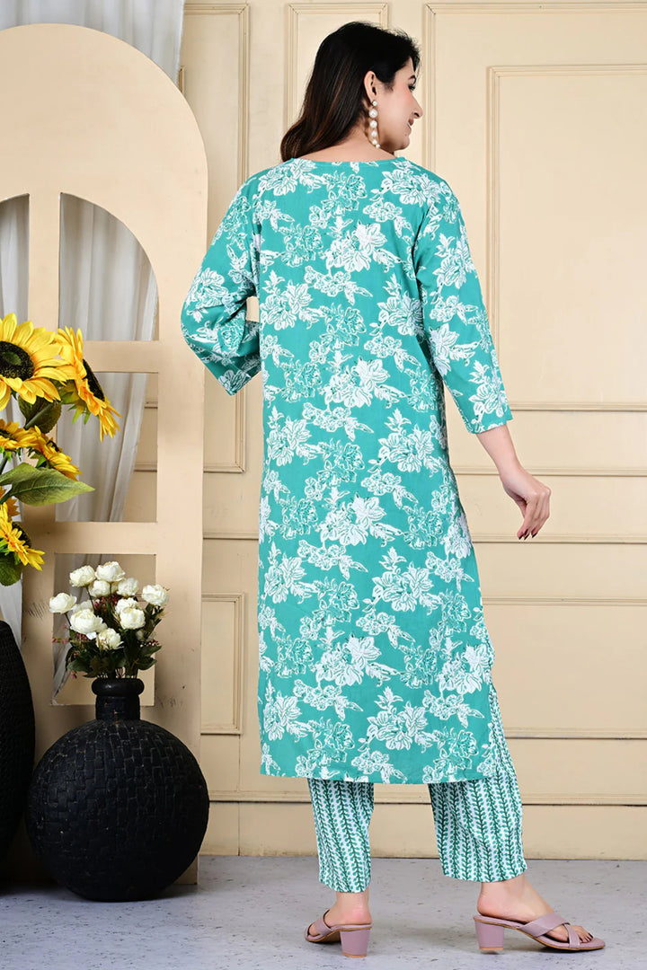 Sober Rayon Fabric Sea Green Color Readymade Kurti With Bottom | Buy Online India