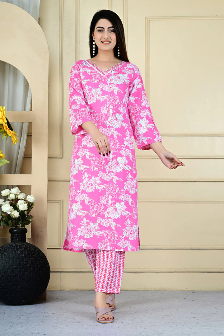 Pink Color Engaging Rayon Fabric Readymade Kurti With Bottom | Buy Online India