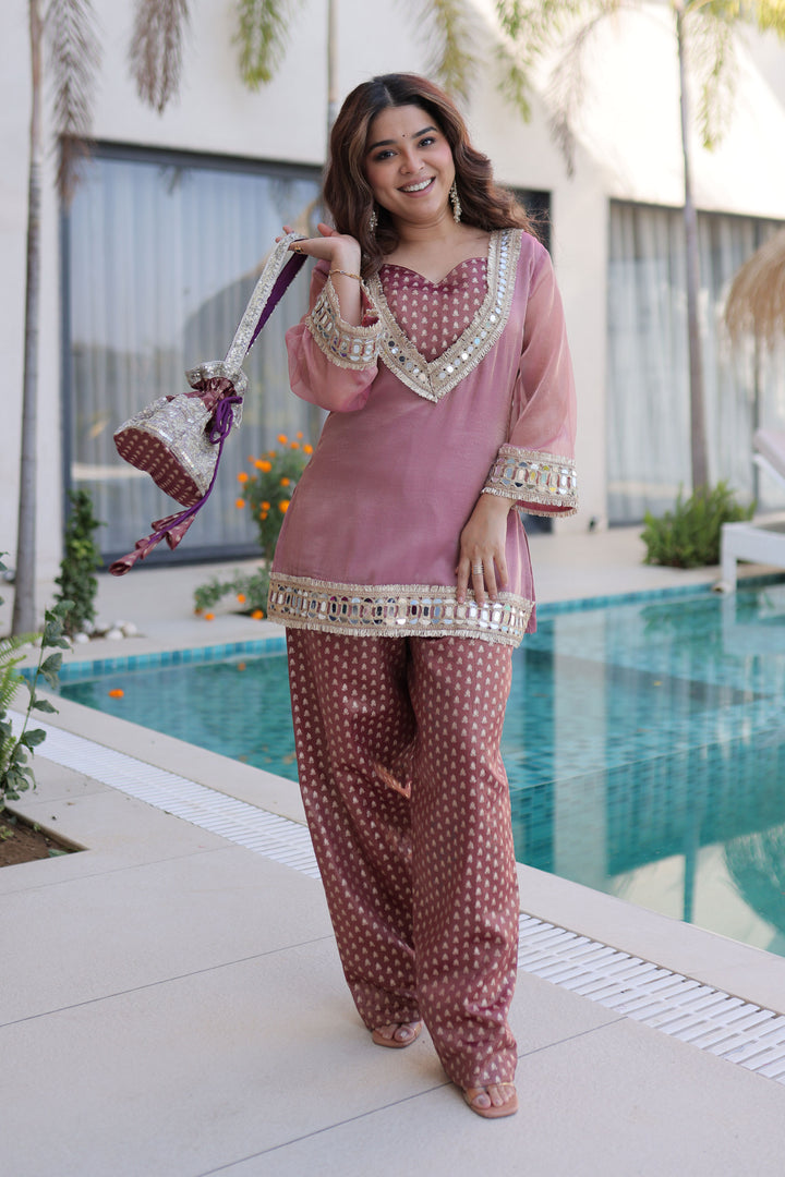 Trendy Art Silk Fabric Pink Color Readymade Co-ord Set | Buy Online India