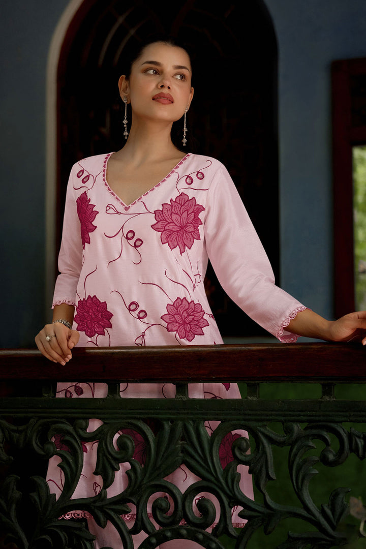 Awesome Chinon Fabric Pink Color Readymade Co-Ord Set | Buy Online India