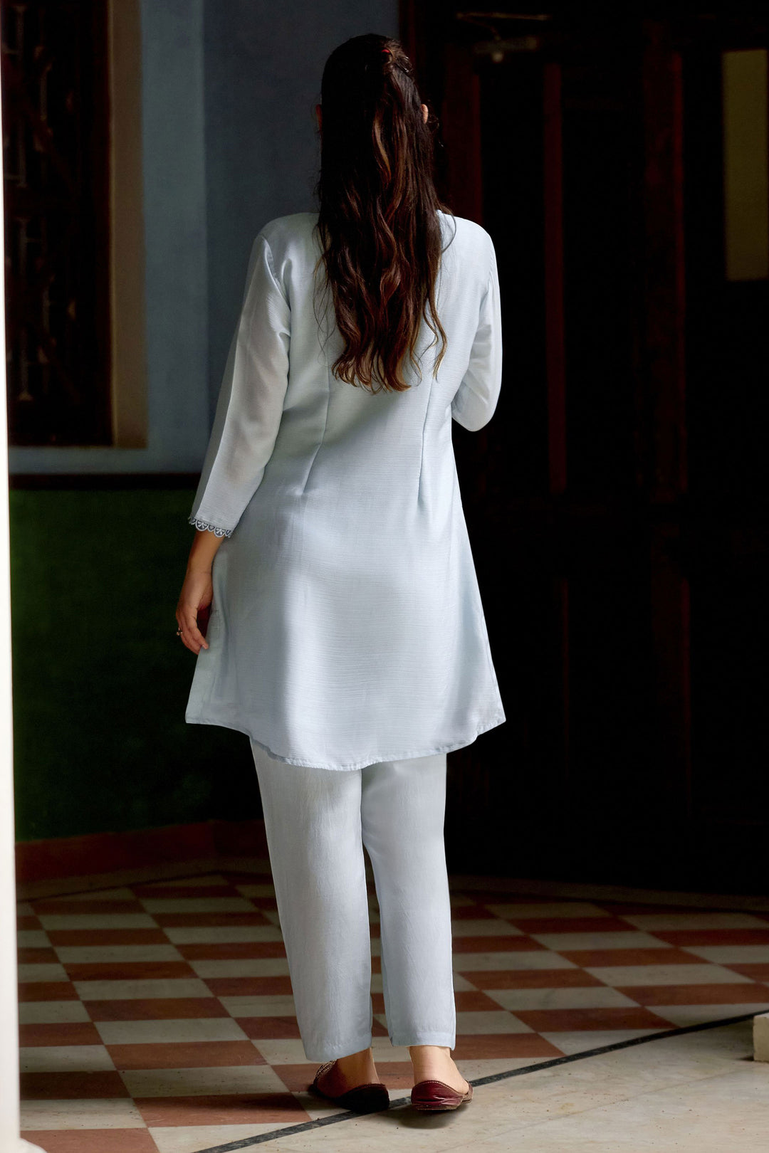 Tempting Chinon Fabric Sky Blue Color Readymade Co-Ord Set | Buy Online India